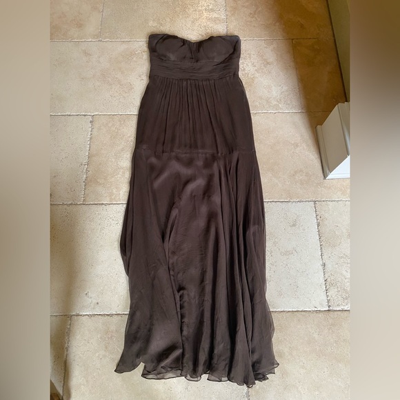 Jenny Yoo Collection 100% Silk Chiffon Brown Bridesmaid Formal Gown 12 - Picture 2 of 13